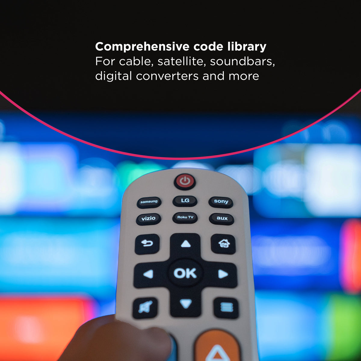 GE OneTouch Streaming Replacement Remote Control, Backlit With Big Button, White