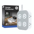 GE UltraPro 10-Outlet Surge Protector, 2100 Joules, 4ft Braided Extension Cord, Flat Plug, Gray/White