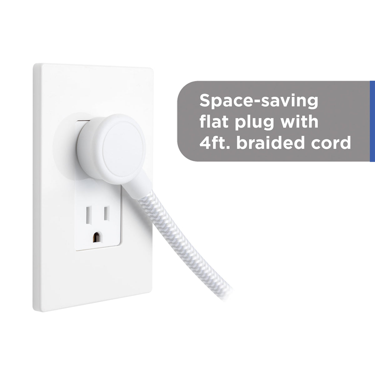 GE UltraPro 10-Outlet Surge Protector, 2100 Joules, 4ft Braided Extension Cord, Flat Plug, Gray/White