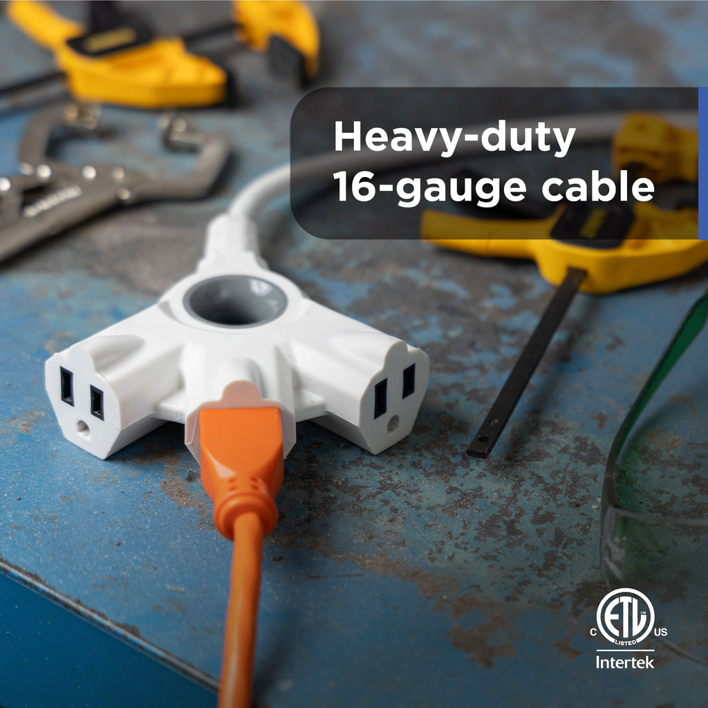 GE 3-Outlet EZGrip Grounded Extension Cord, 50ft., Indoor/Outdoor, White