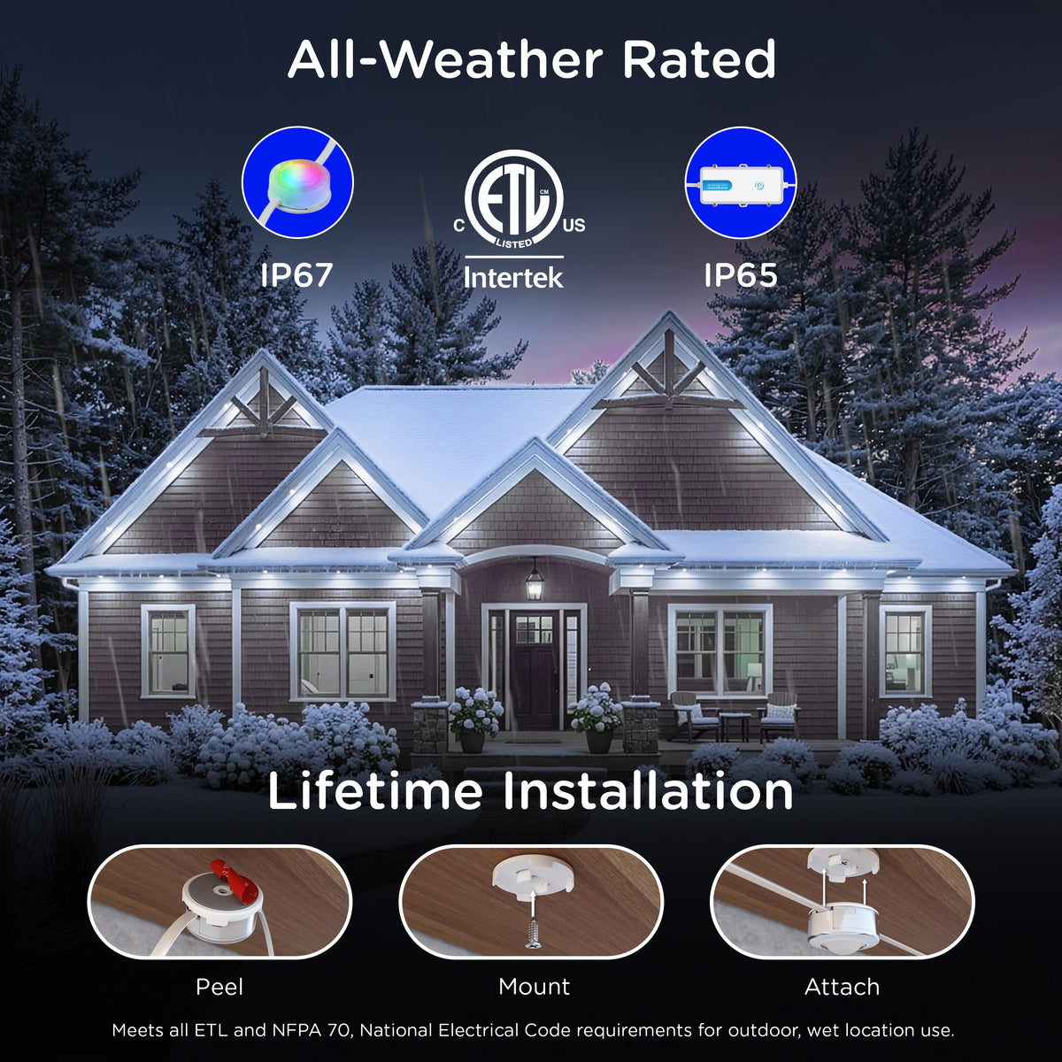 Enbrighten VIBE WiFi Color-Changing Permanent Outdoor Eternity Accent Lights, 24 Lights, 100ft. White Cord