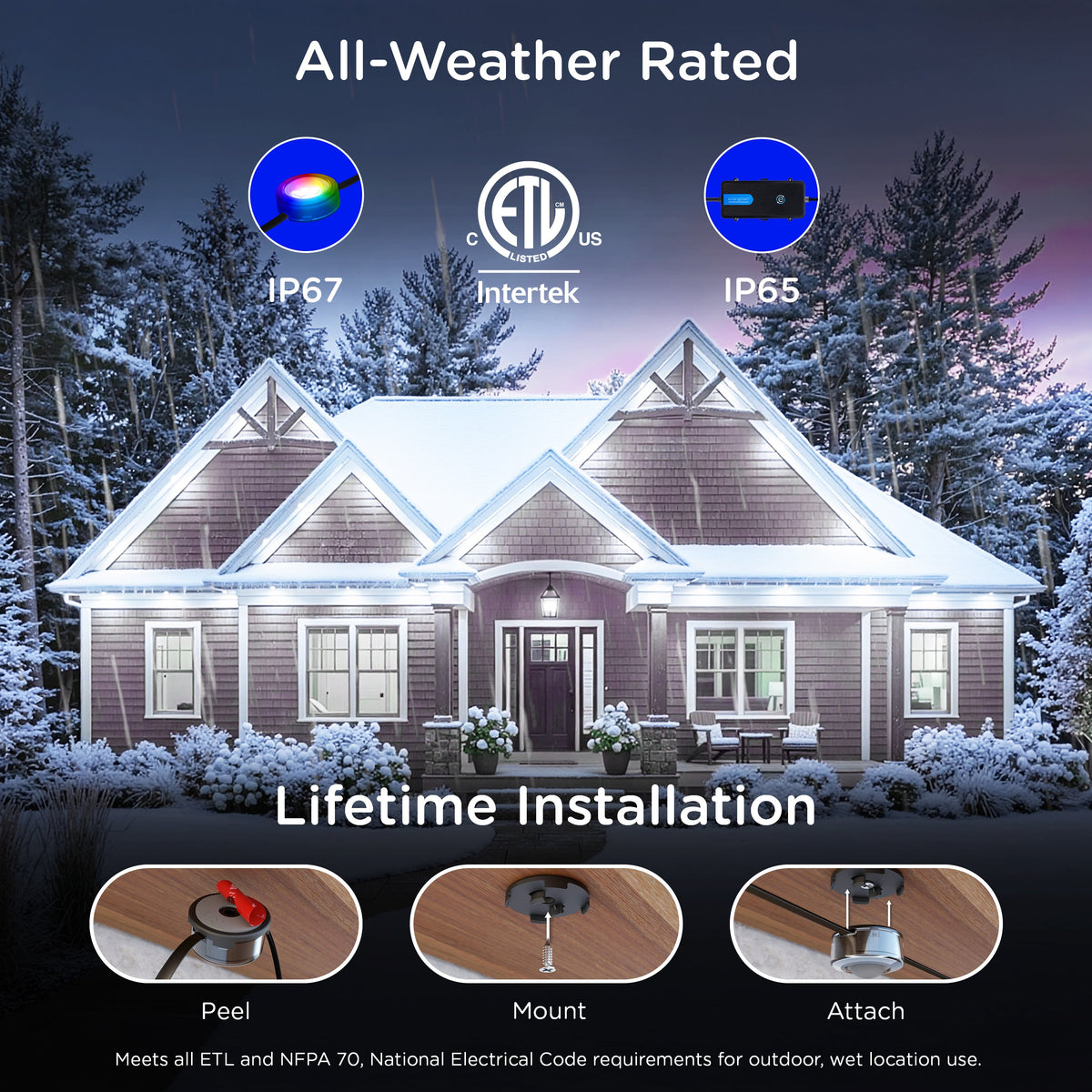 Enbrighten VIBE WiFi Color-Changing Permanent Outdoor Eternity Accent Lights, 24 Lights, 100ft. Black Cord