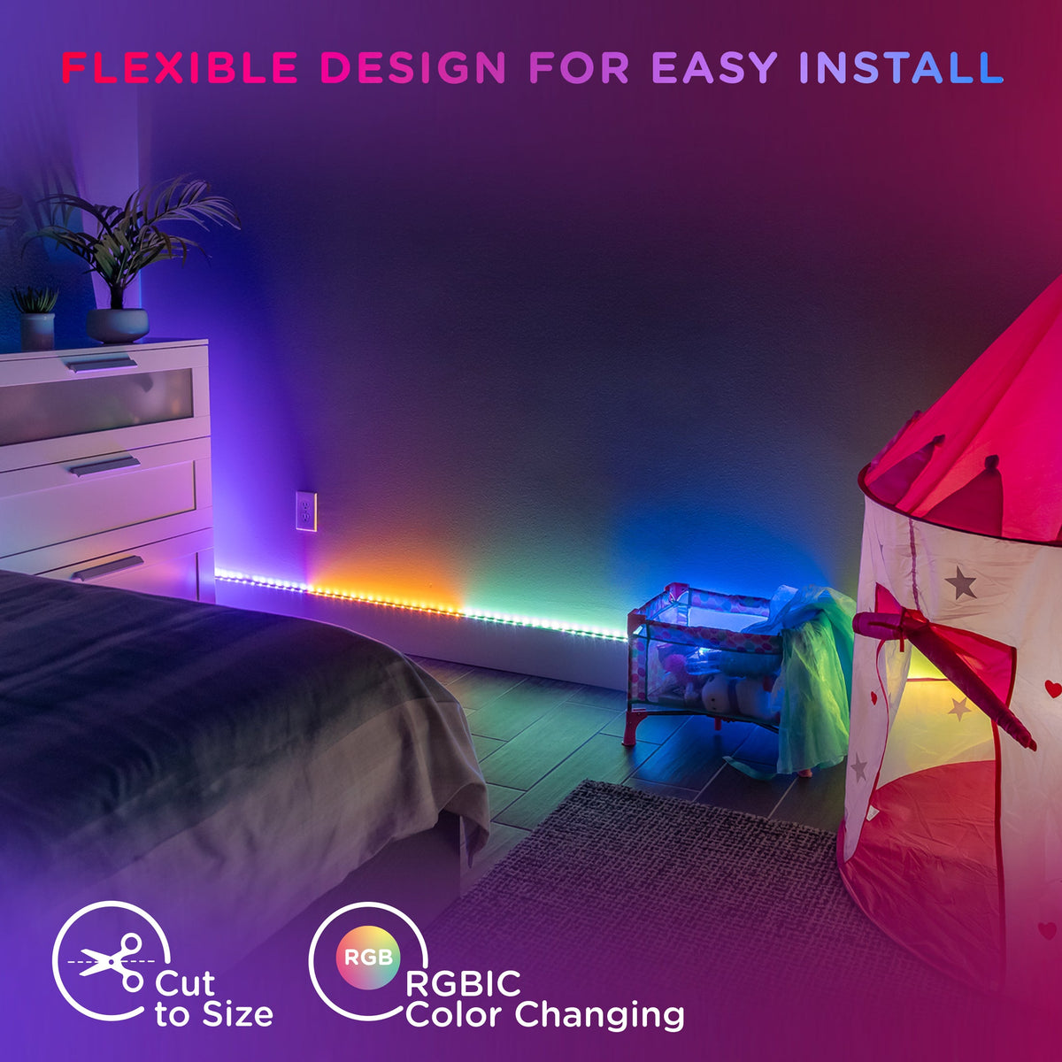 Enbrighten VIBE WiFi Spectrum Indoor Color-Changing LED Strip Lights, 10ft.