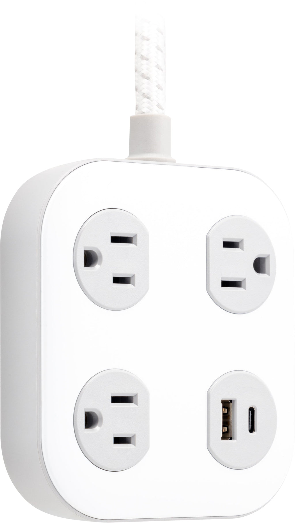GE 3-Outlet Surge Protector with USB, 245 Joules, 1 USB-A & 1 USB-C Port, 4ft Braided Extension Cord, Flat Plug, White/Gray