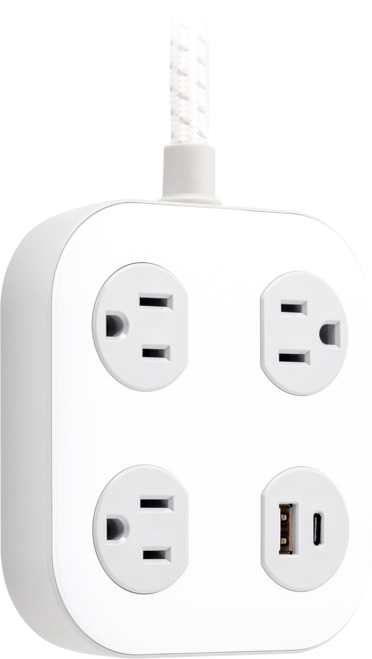 GE 3-Outlet Surge Protector with USB, 245 Joules, 1 USB-A & 1 USB-C Port, 4ft Braided Extension Cord, Flat Plug, White/Gray