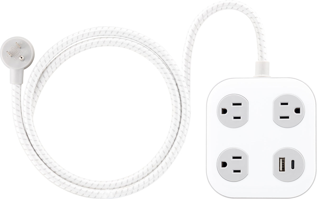 GE 3-Outlet Surge Protector with USB, 245 Joules, 1 USB-A & 1 USB-C Port, 4ft Braided Extension Cord, Flat Plug, White/Gray