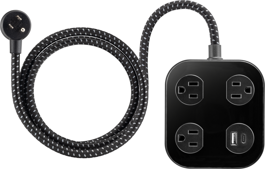 GE UltraPro 3-Outlet Surge Protector with USB, 245 Joules, 1 USB-A & 1 USB-C Port, 4ft Braided Extension Cord, Flat Plug, Black