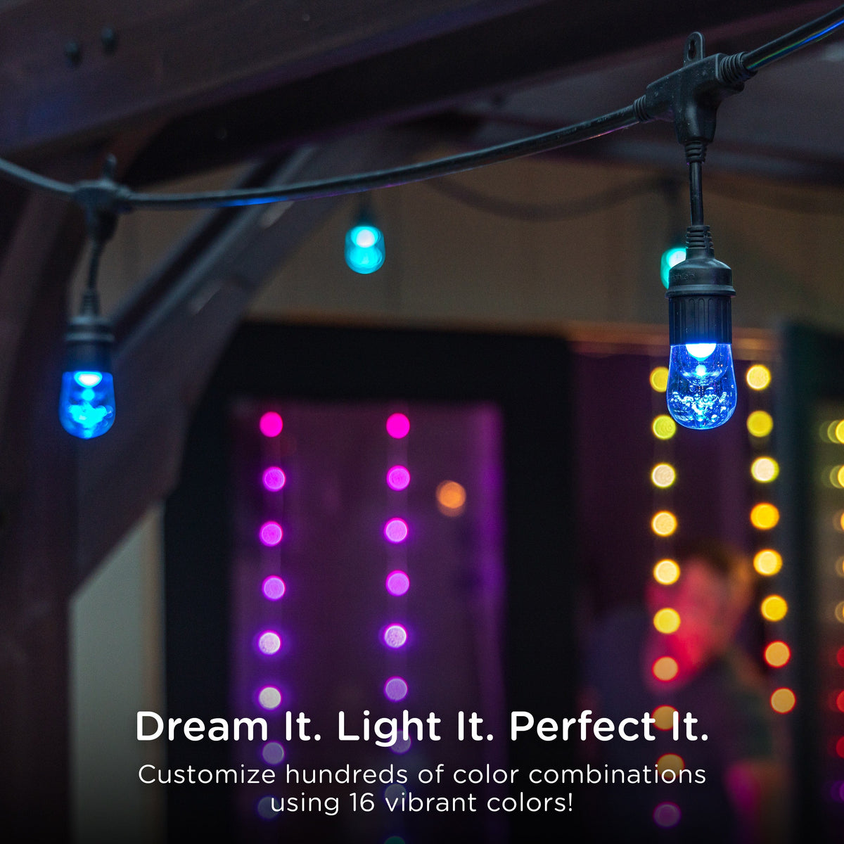 Enbrighten Seasons Color-Changing Classic LED Cafe Lights, 20 Bulbs, 40ft. Black Cord