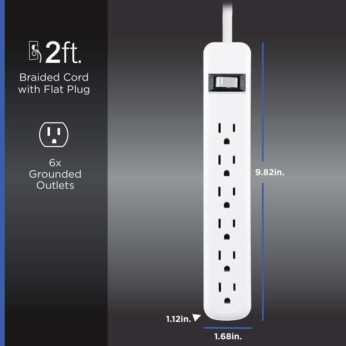 GE 6-Outlet Surge Protector and 2-Outlet Surge Protector with 2 USB-C, 2ft and 245J, White, Combo Pack