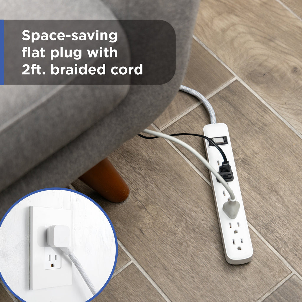 GE 6-Outlet Surge Protector and 2-Outlet Surge Protector with 2 USB-C, 2ft and 245J, White, Combo Pack
