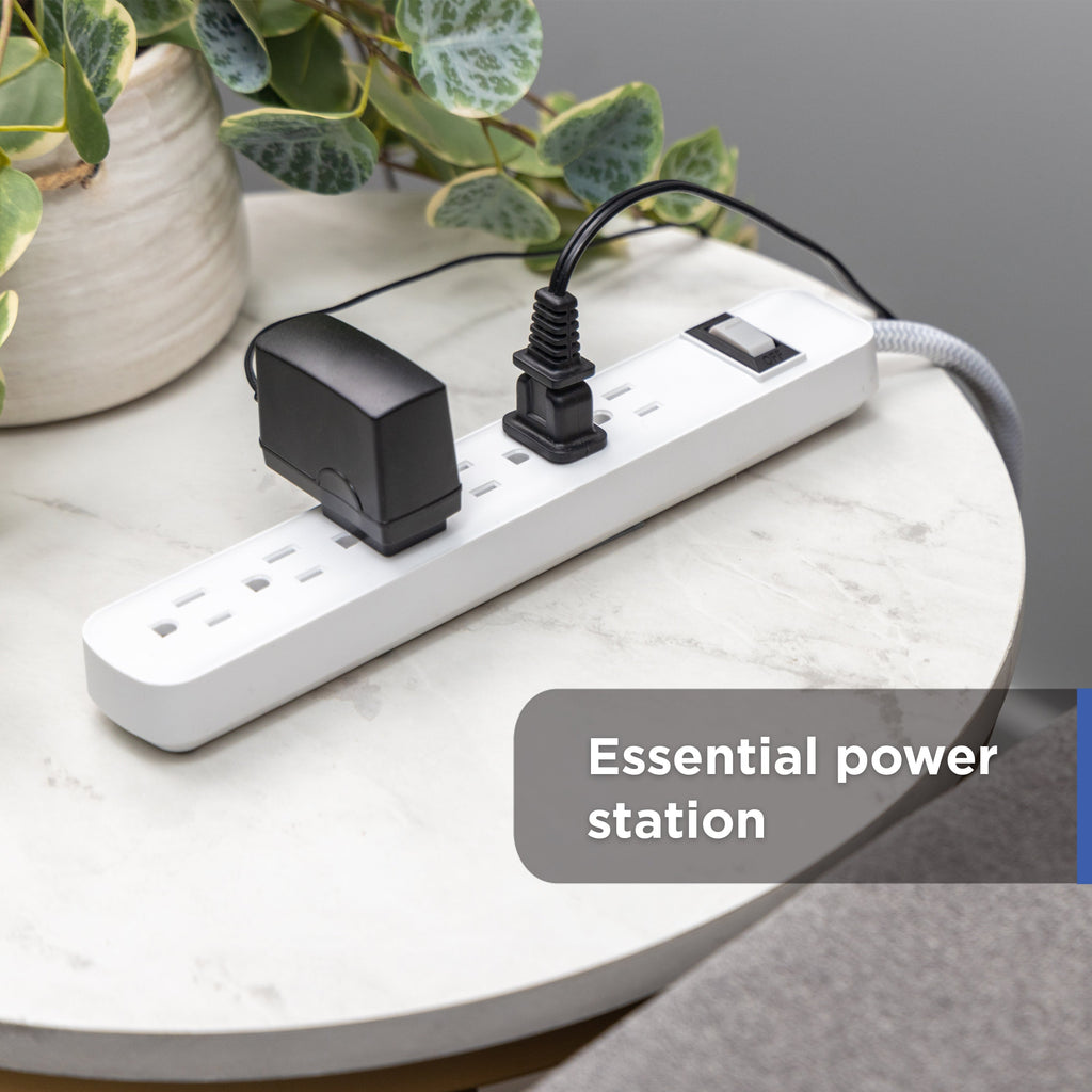 GE 6-Outlet Surge Protector and 2-Outlet Surge Protector with 2 USB-C, 2ft and 245J, White, Combo Pack