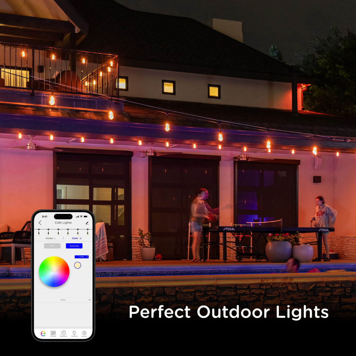 Enbrighten VIBE WiFi Vintage Color-Changing LED Cafe Lights Gen 2, 24 Bulbs, 48ft. Black Cord