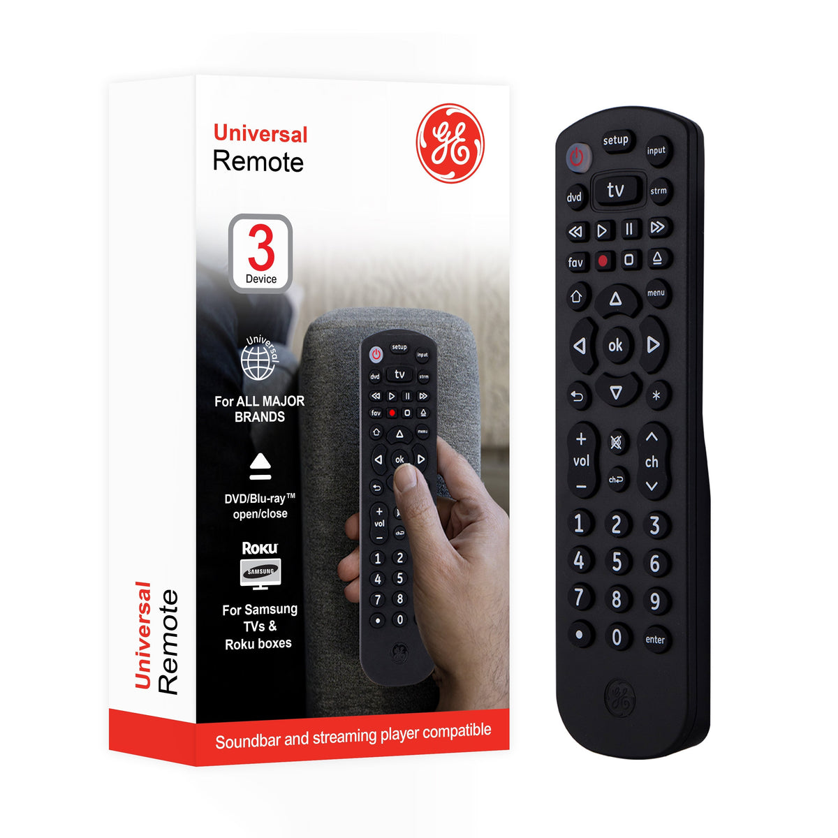 GE 3-Device Universal Remote, Black
