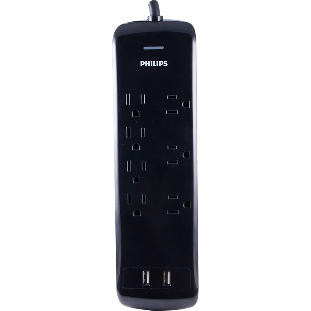 Philips 7-Outlet 2-USB 4ft. Surge Protector, Black