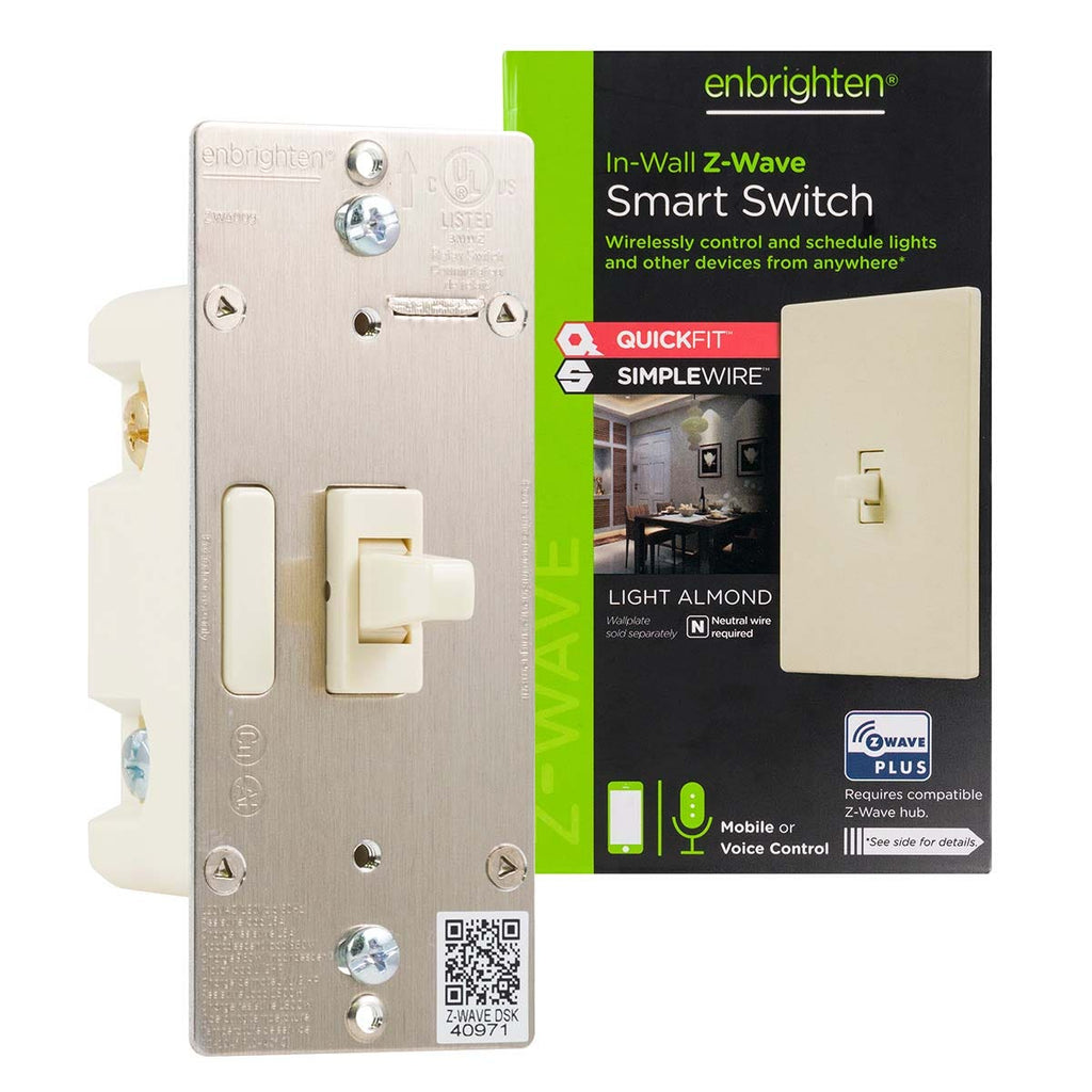 Enbrighten Z-Wave In-Wall Smart Toggle Switch with QuickFit™ and SimpleWire™, Light Almond