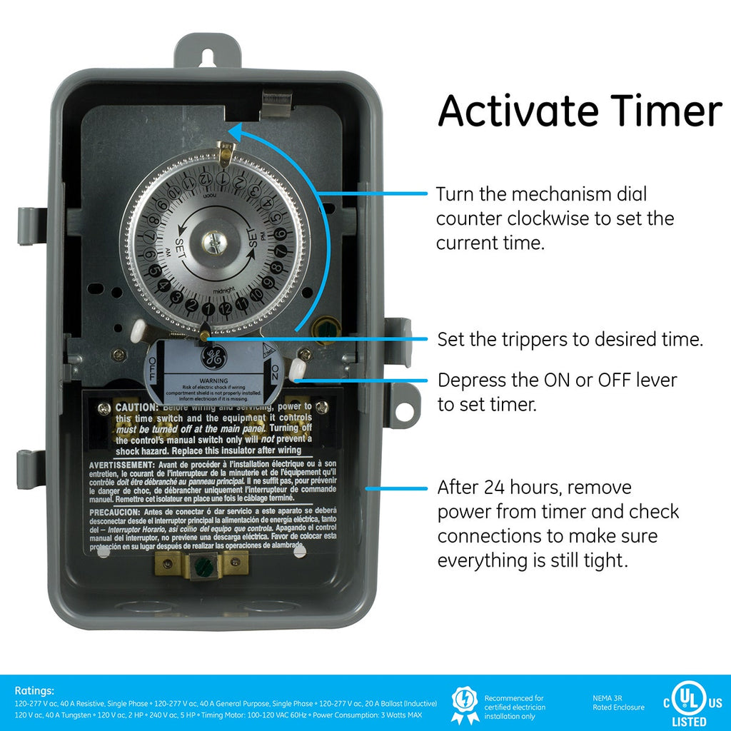 GE Indoor/Outdoor 24-Hour Heavy Duty Mechanical Time Switch, 120 VAC, Gray