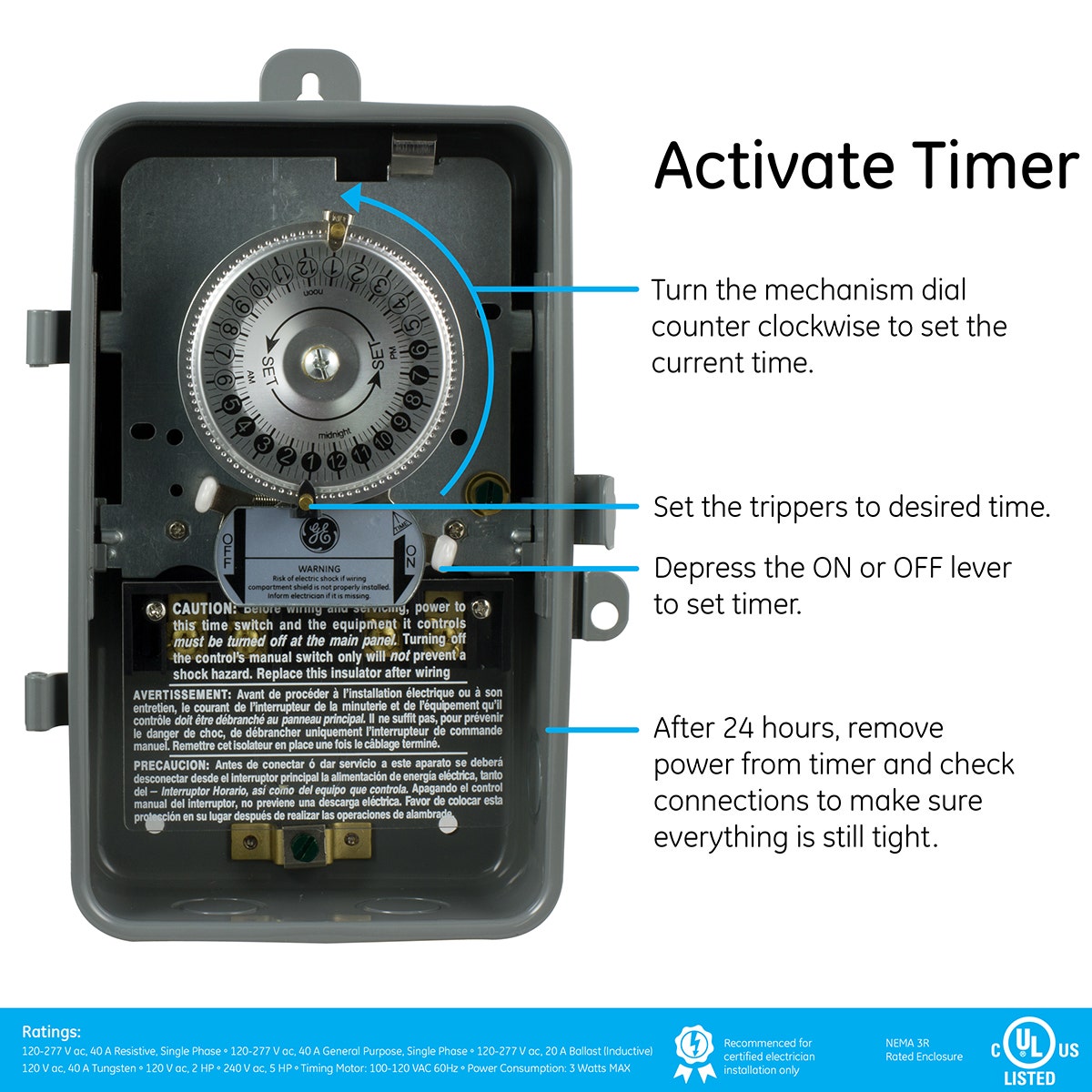 GE Indoor/Outdoor 24-Hour Heavy Duty Mechanical Time Switch, 120 VAC, Gray