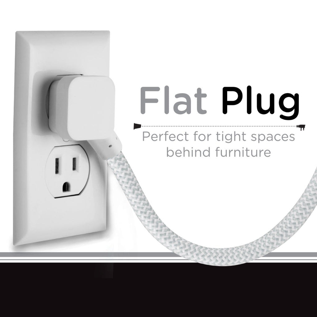 Cordinate 3-Outlet 2-USB 10ft. Braided Extension Cord Cube, White