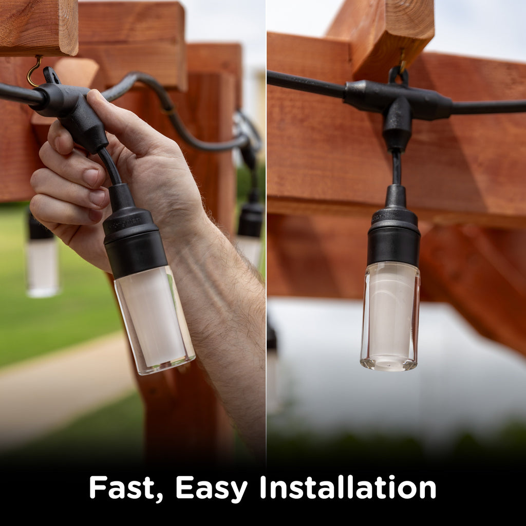 Enbrighten Modern Outdoor String Lights, 24ft, 12 Cylindrical Shatterproof Bulbs, Cool White