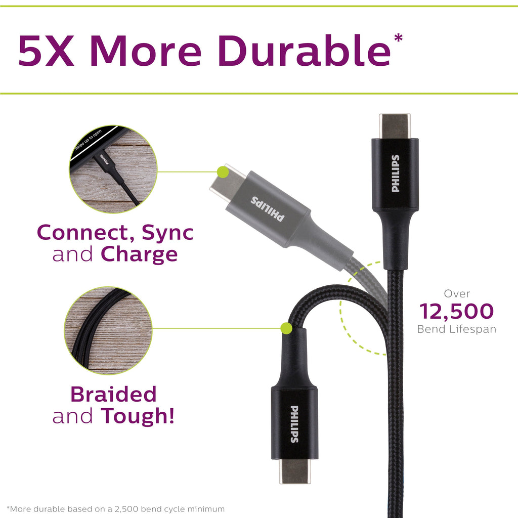 Philips 3ft. USB-C to Lightning Braided Charging Cable, Black