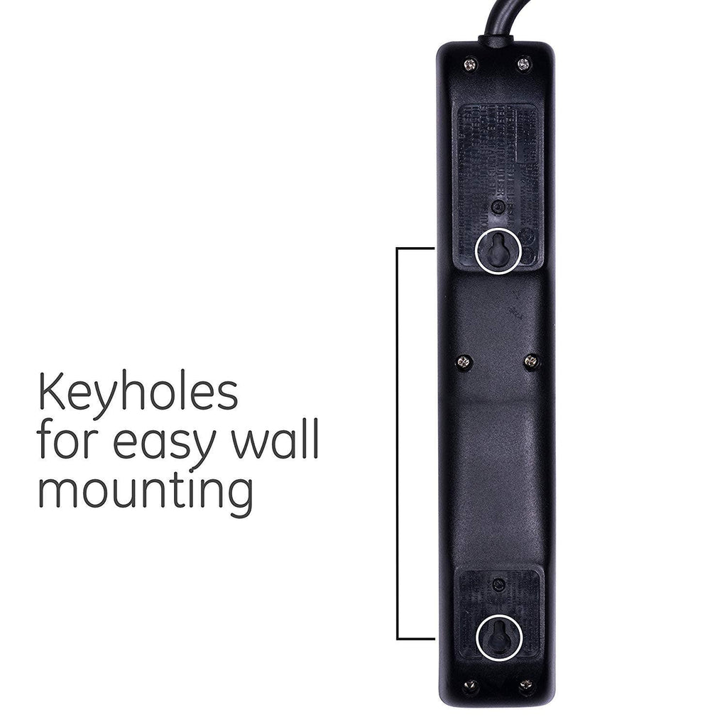 GE 6-Outlet 3ft. Surge Protector, 2 Pack, Black