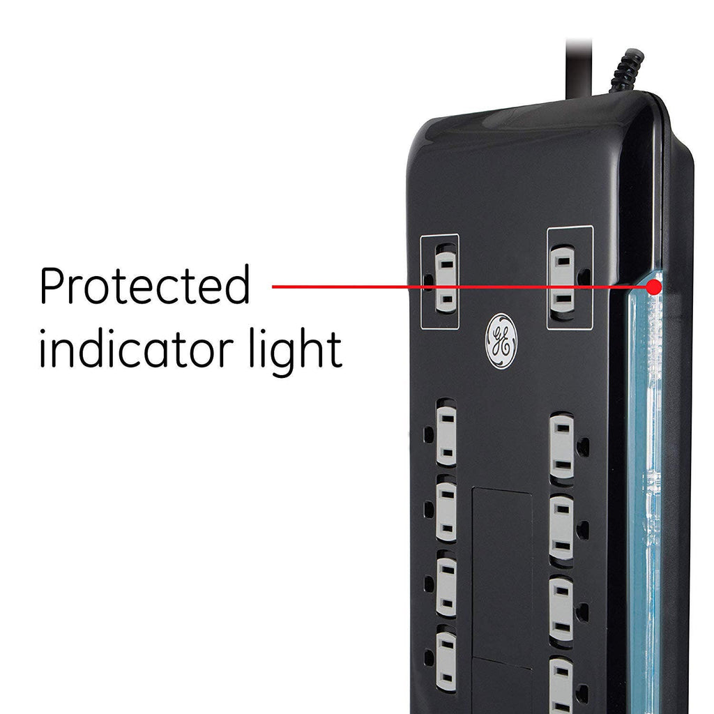 GE 12-Outlet 8ft. Surge Protector with 2-USB Tether, Black