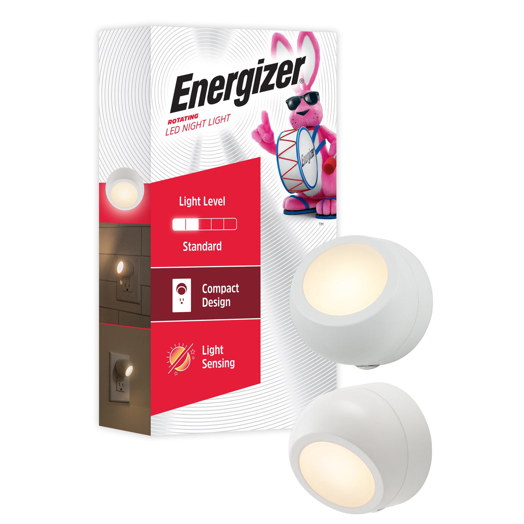 Energizer Plug-In Rotating Light Sensing LED Night Light, 2 Pack, White
