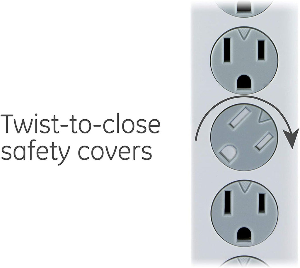 GE 6-Outlet 2ft. Surge Protector with Twist-to-Close Safety Outlets, White