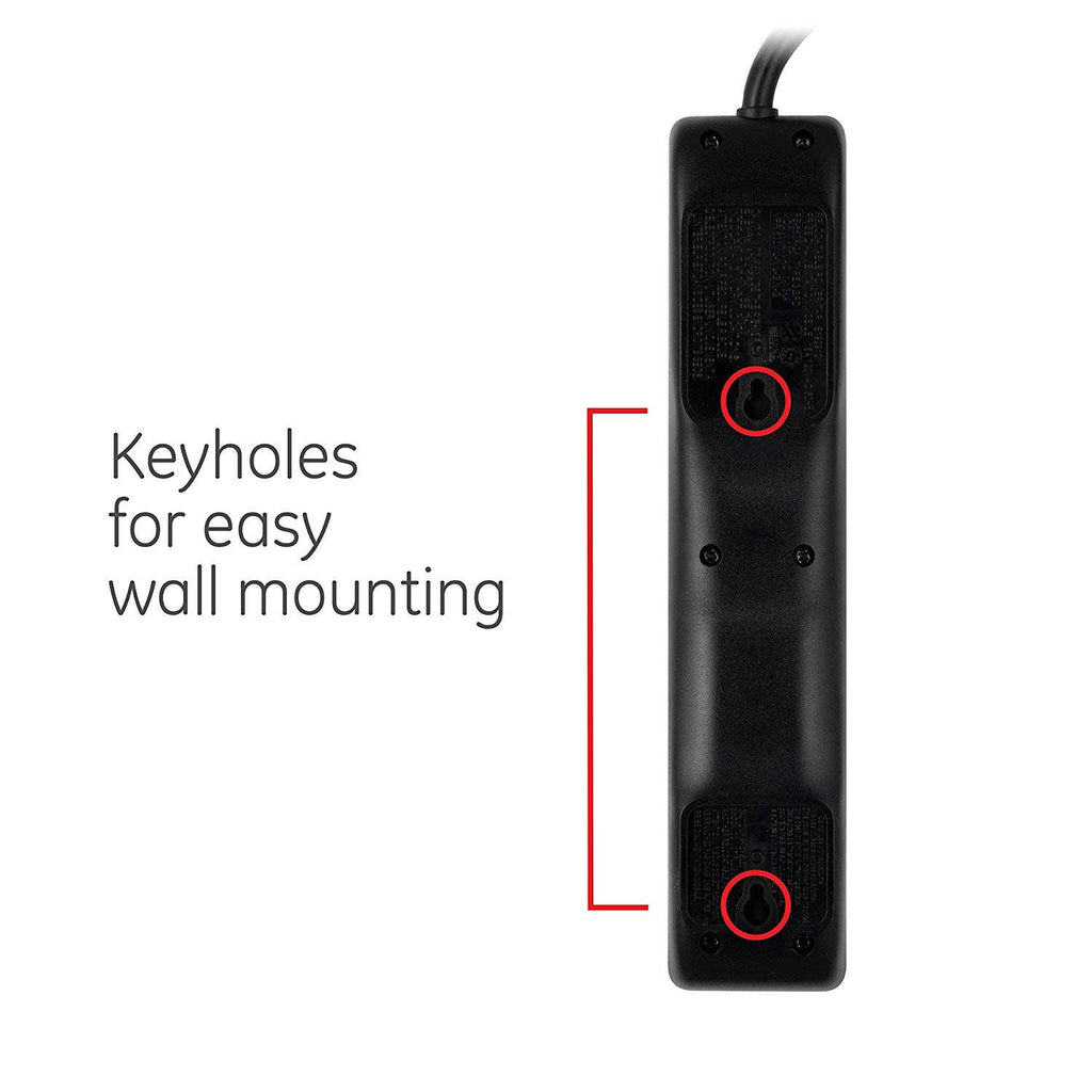 GE 6-Outlet 10ft. Surge Protector With Twist-To-Close Safety Covers, Black