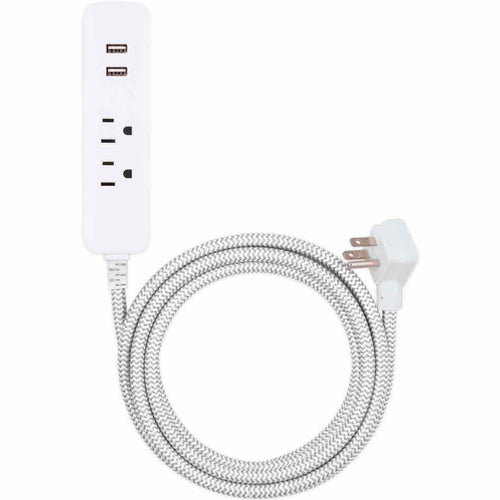 Cordinate 2-Outlet 2-USB 10ft. Braided Extension Cord with Surge Protection, White/Gray