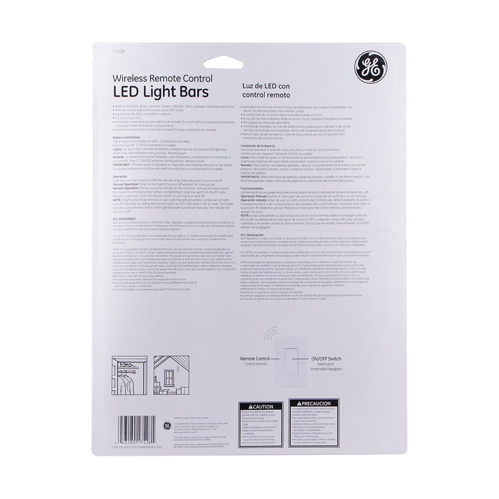 GE Battery Operated LED Light Bars with Remote, White, 2 Pack