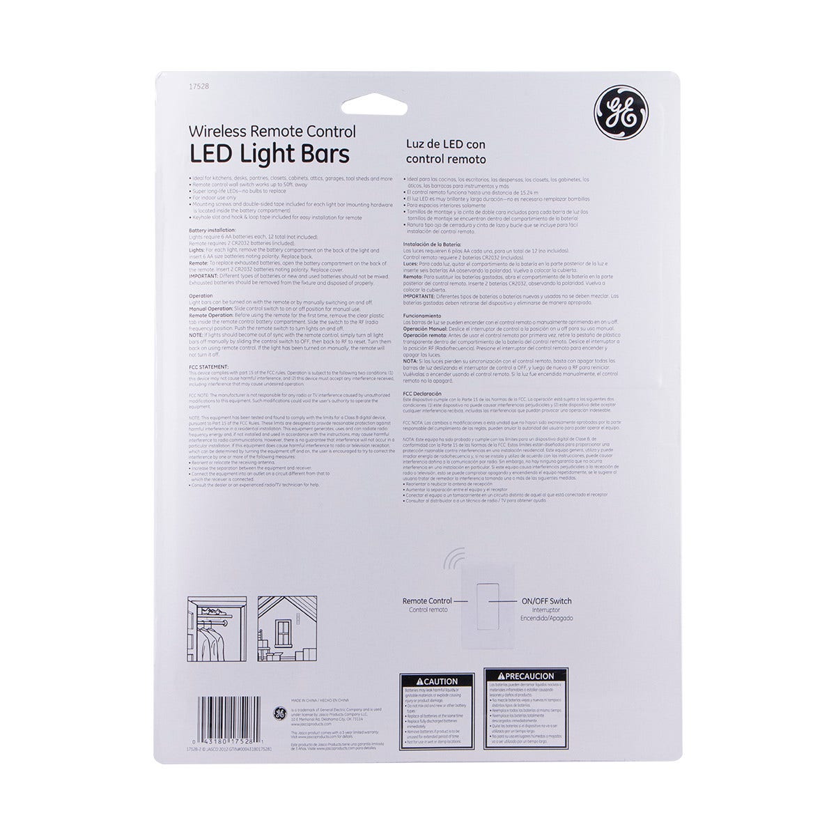 GE Battery Operated LED Light Bars with Remote, White, 2 Pack