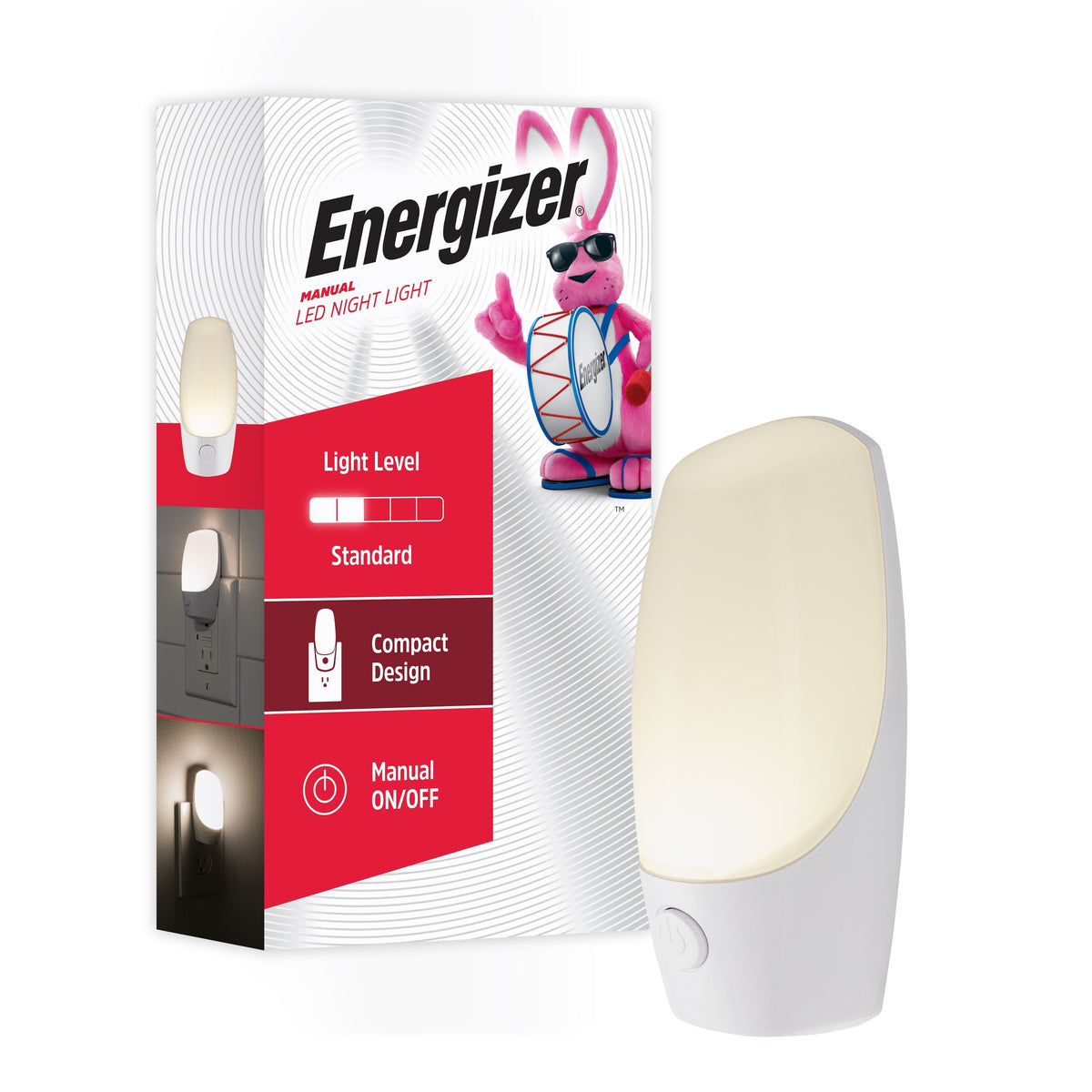 Energizer Plug-In Manual On/Off LED Night Light, White