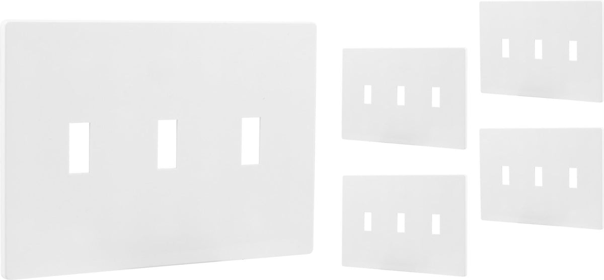 Power Gear Triple Toggle Screwless Wall Plate, White, 5 Pack