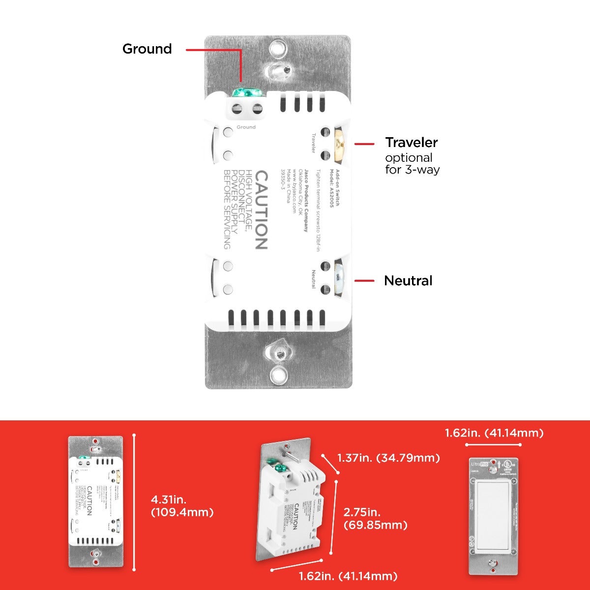 UltraPro In-Wall Add-On Switch with QuickFit and SimpleWire, White, 2 Pack