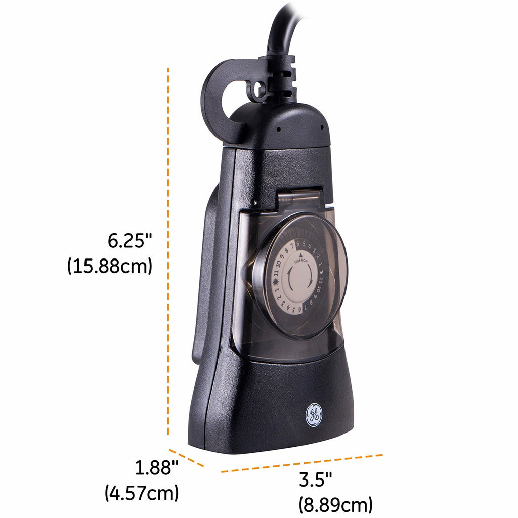 GE Outdoor Plug-In 24-Hour Mechanical Timer, Black
