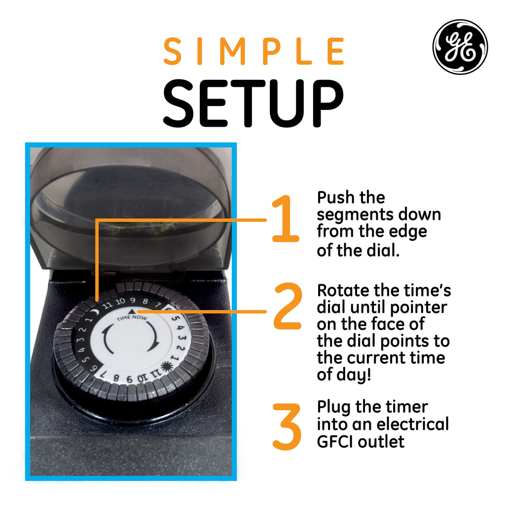 GE Outdoor Plug-In 24-Hour Mechanical Timer, Black