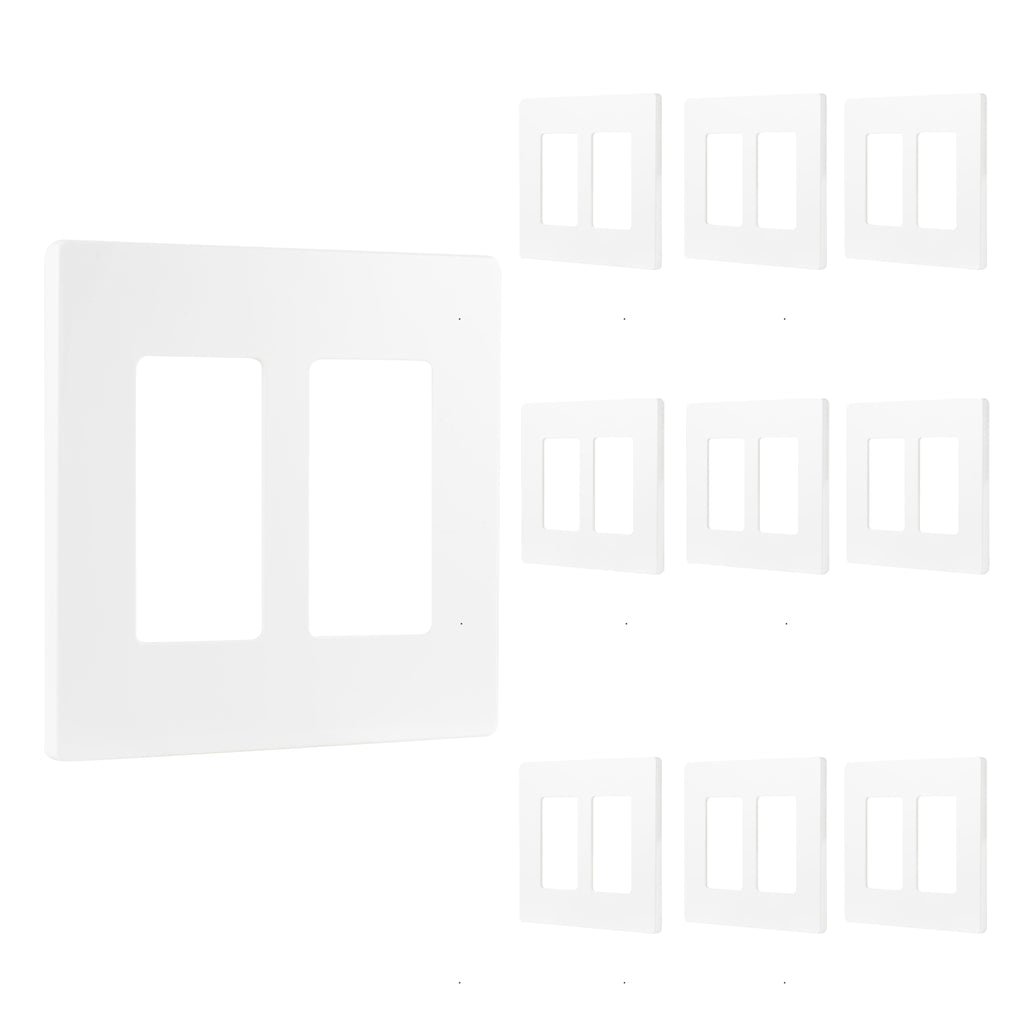 Power Gear Double Rocker Screwless Light Switch Wall Plate, 10 Pack, White