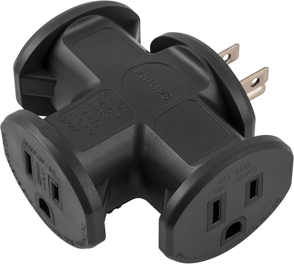 Philips 3-Outlet T-Shaped Adapter, Black