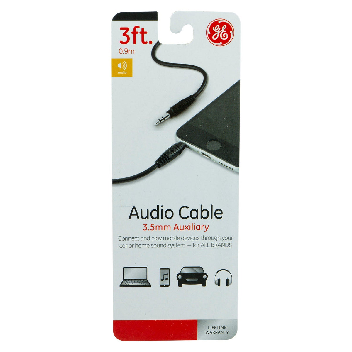GE 3ft. 3.5mm Auxiliary Audio Cable, Black