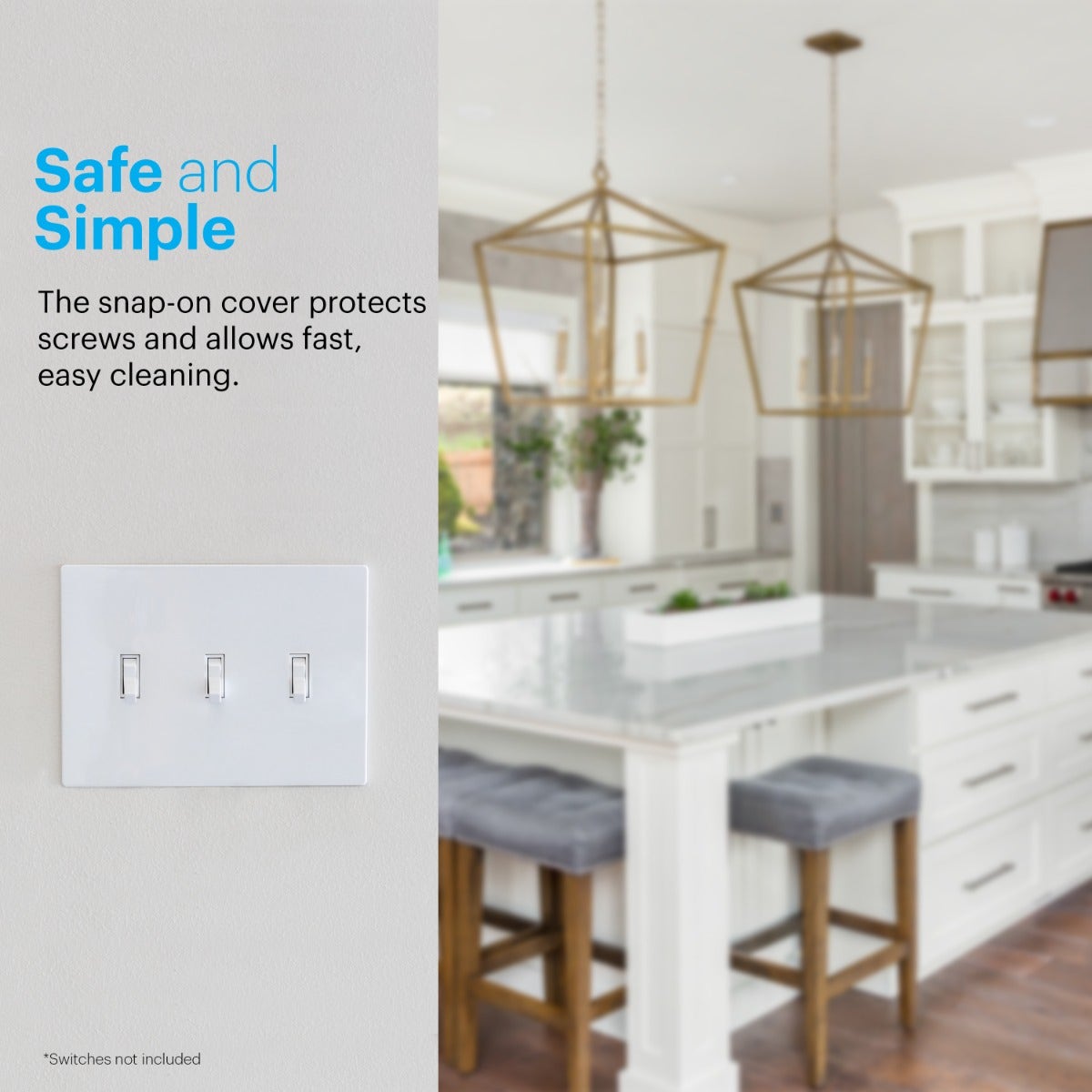 Power Gear Triple Toggle Screwless Wall Plate, White