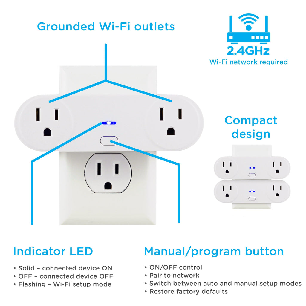 Enbrighten VIBE Plug-In 2-Outlet WiFi Smart Switch, White