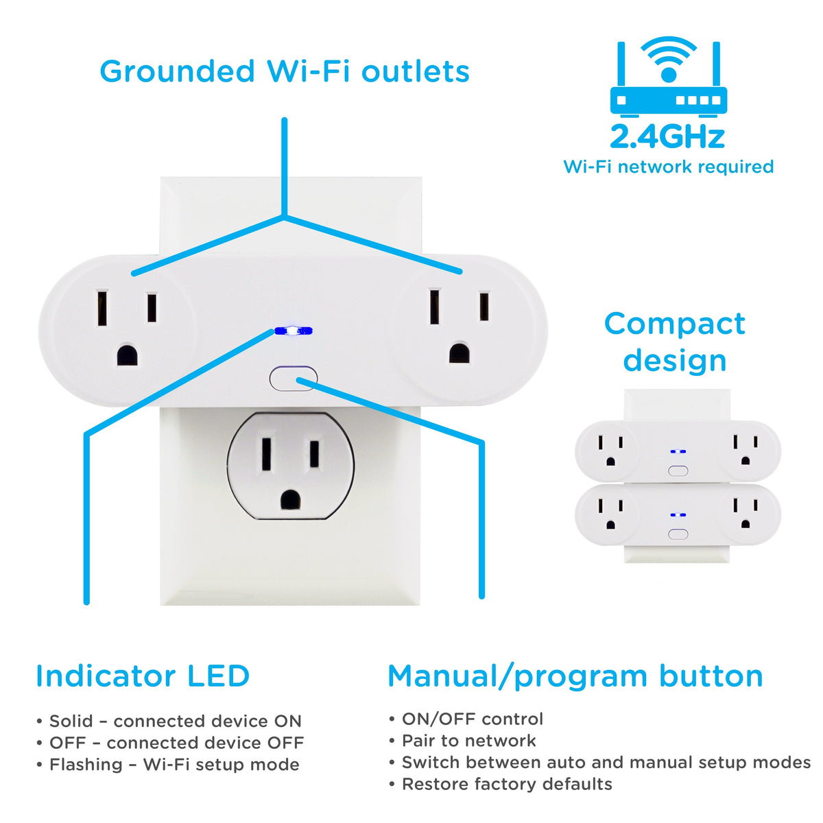 Enbrighten VIBE Plug-In 2-Outlet WiFi Smart Switch, White