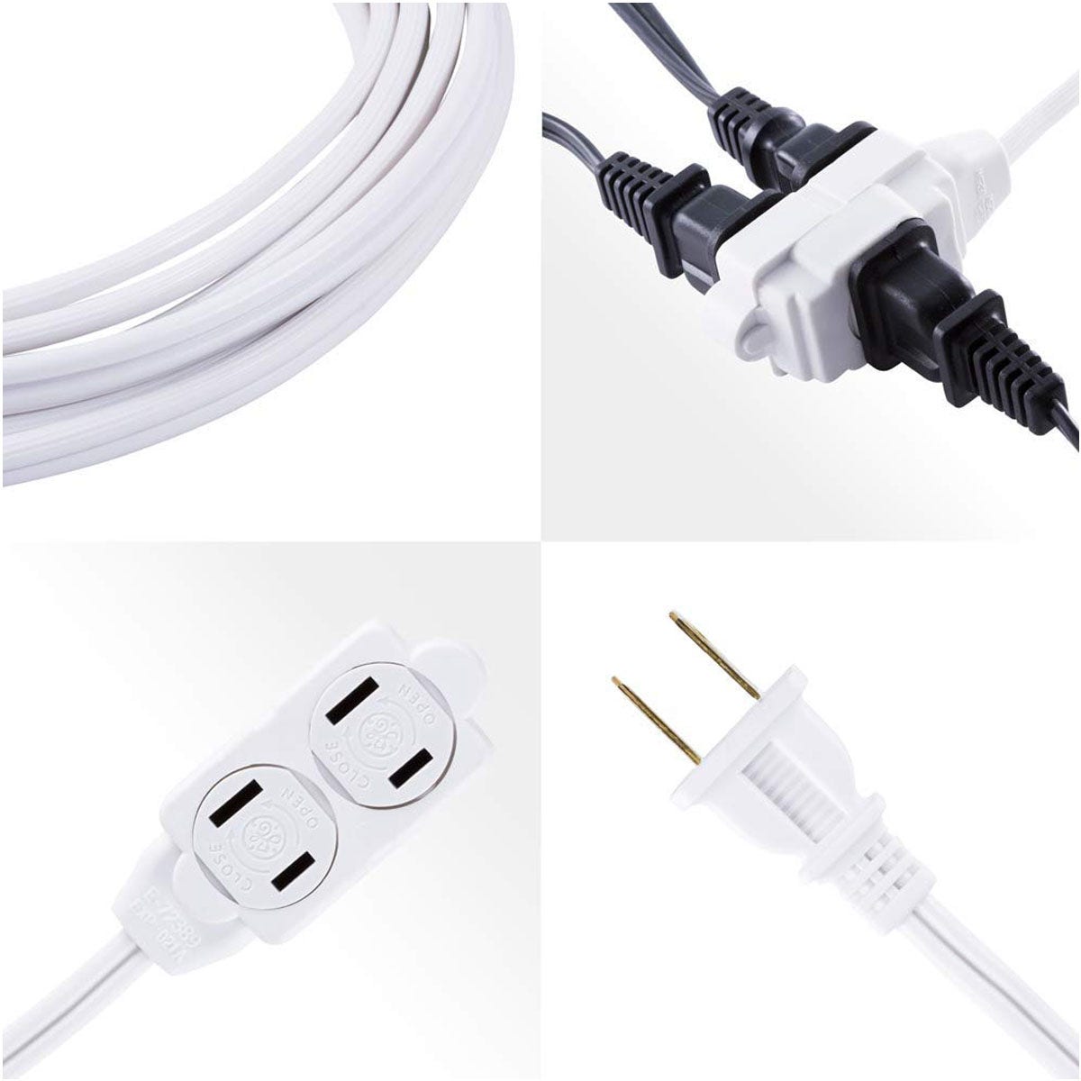 GE 3-Outlet 15ft. Extension Cord with Twist-to-Close Outlets, White