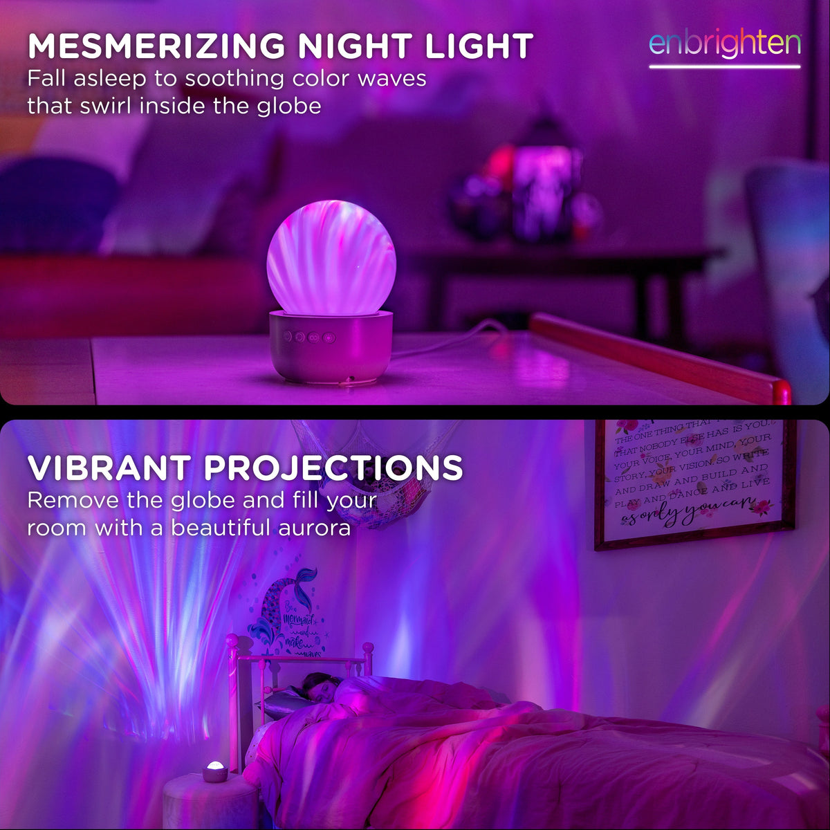 Enbrighten Aurora Wave Galaxy Projector LED Tabletop Night Light with On/Off Globe Cover, White