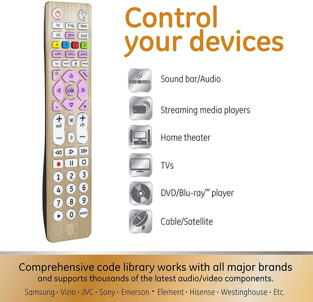 GE 6-Device Backlit Universal Remote, Brushed Gold
