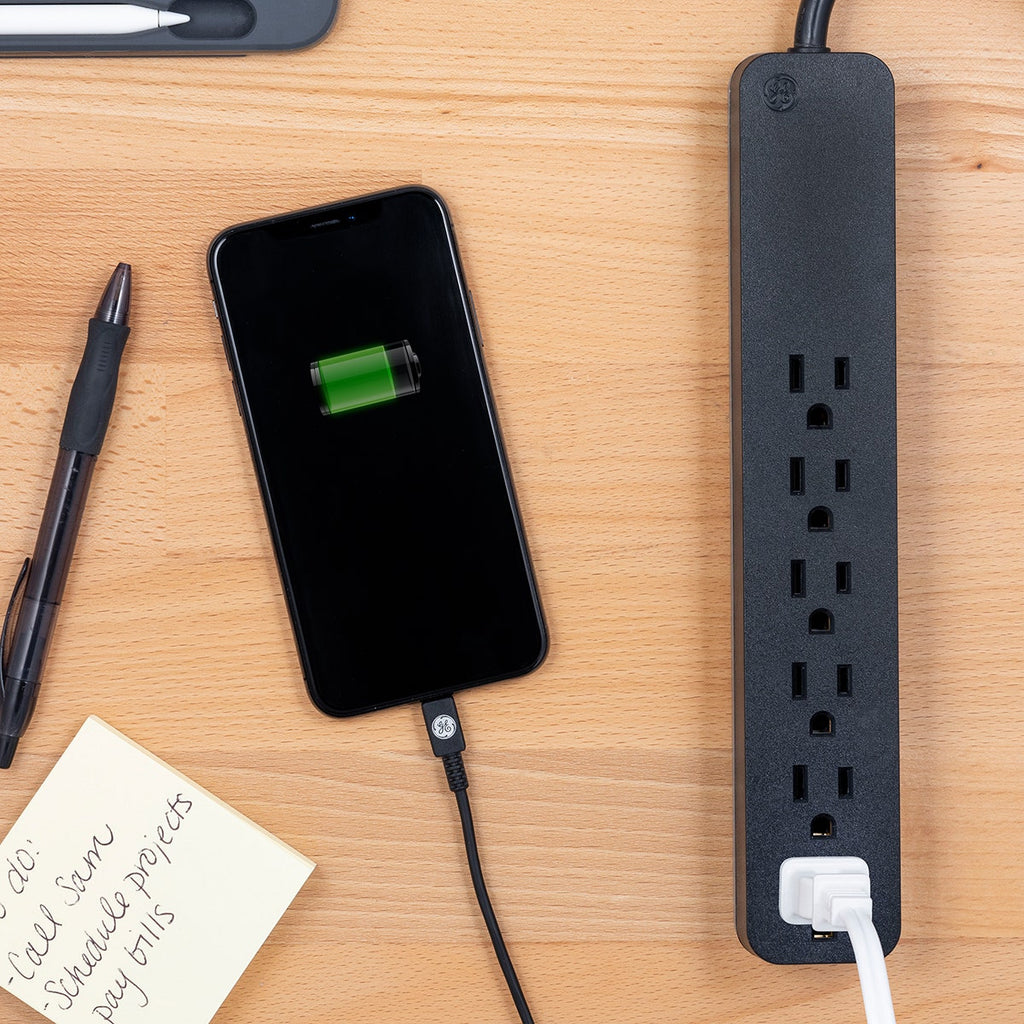 GE Pro 6-Outlet 2ft. Surge Protector, Black