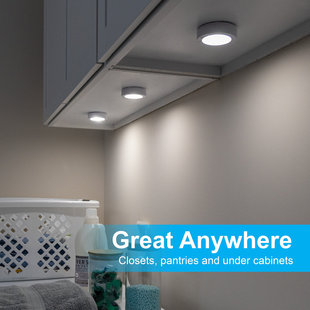 GE Battery Operated LED Puck Light, 4 Pack, White
