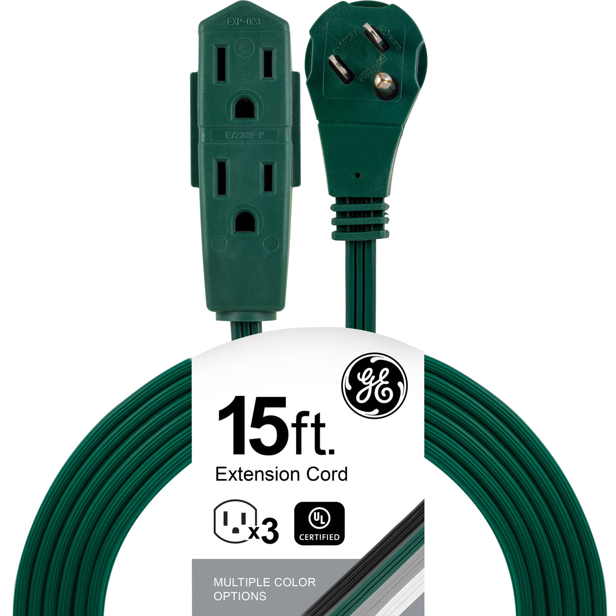GE 3-Outlet 15ft. Extension Cord with Right-Angle Plug, Green