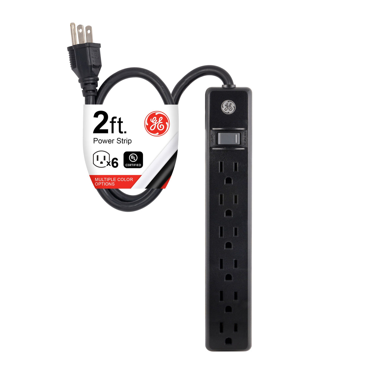 GE 6-Outlet 2ft. Power Strip, Black
